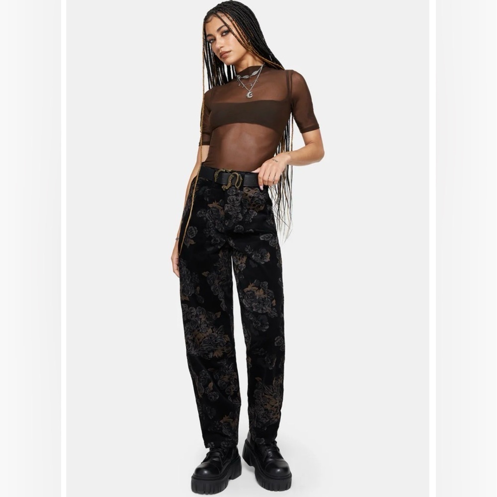 NWT Disturbia Fleur Printed Cord Barrel Leg Trouser size 38
